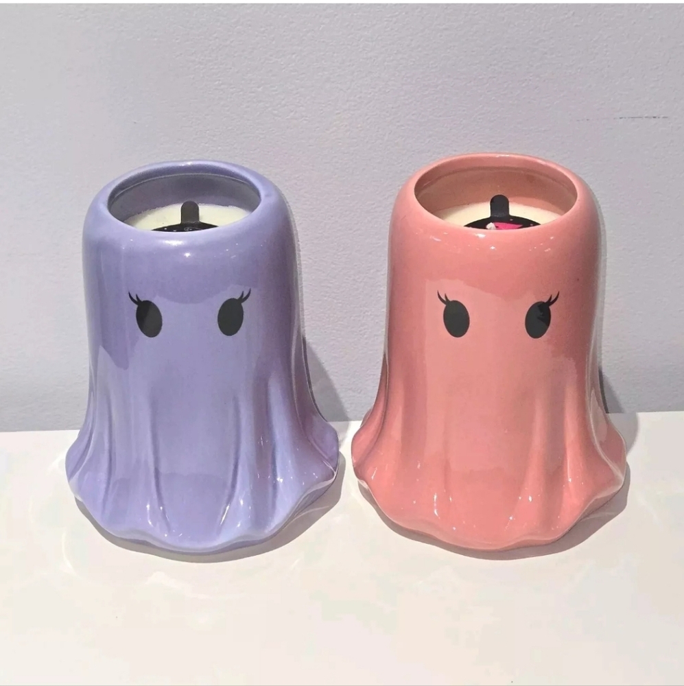 DW Home Set Of 2 Pink And Purple Ghost Candles Halloween One Wick 13.4 oz/380g